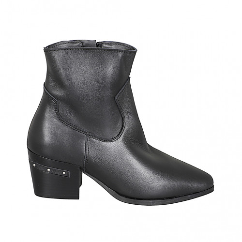 Stivaletto texano da donna in pelle nera con inserto in pelle sul tacco e cerniera tacco 6 - Misure disponibili: 32, 33, 34, 35, 42, 43, 44, 45