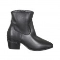 Bottines western pour femmes en cuir noir avec empiècement en cuir sur le talon, fermeture zippée et talon 6 - Pointures disponibles:  32, 33, 34, 35, 42, 43, 44, 45