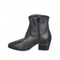 Stivaletto texano da donna in pelle nera con inserto in pelle sul tacco e cerniera tacco 6 - Misure disponibili: 32, 33, 34, 35, 42, 43, 44, 45