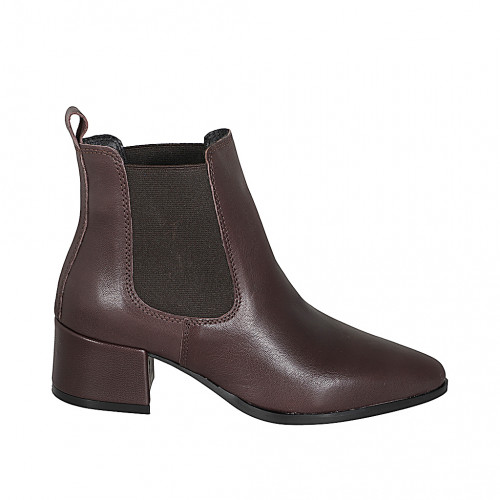 Stivaletto a punta da donna con elastici laterali in pelle testa di moro tacco 5 - Misure disponibili: 32, 33, 34, 42, 43, 44