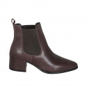 Bottines pour femmes à bout pointu en cuir marron foncé avec élastiques latéraux et talon 5 - Pointures disponibles:  32, 33, 34, 42, 43, 44
