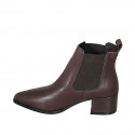 Bottines pour femmes à bout pointu en cuir marron foncé avec élastiques latéraux et talon 5 - Pointures disponibles:  32, 33, 34, 42, 43, 44