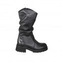 Woman's boot with inner zipper in black ruched leather heel 5 - Available sizes:  33, 34, 43, 44, 45, 46