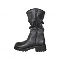 Woman's boot with inner zipper in black ruched leather heel 5 - Available sizes:  33, 34, 43, 44, 45, 46