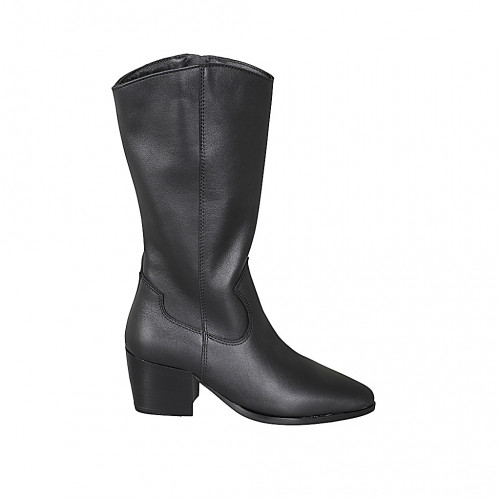 Botas texanas de mujer en piel negra con cremallera y tacón 6 - Tallas disponibles:  33, 34, 35, 42, 43, 44, 45, 46