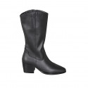 Botas texanas de mujer en piel negra con cremallera y tacón 6 - Tallas disponibles:  33, 34, 35, 42, 43, 44, 45, 46