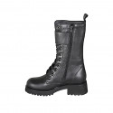 Bottes rangers pour femmes en cuir noir avec boucles, lacets, fermeture zippée et talon 5 - Pointures disponibles:  32, 33, 34, 42, 43, 44, 45, 46