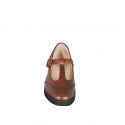 Zapatos de salón Mary Jane para mujer con correa en T en piel marrón y tacón 3 - Tallas disponibles:  33, 34, 42, 43, 44, 45