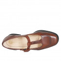 Zapatos de salón Mary Jane para mujer con correa en T en piel marrón y tacón 3 - Tallas disponibles:  33, 34, 42, 43, 44, 45