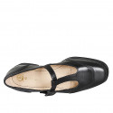Escarpins Mary Jane pour femmes avec bride en T en cuir noir et talon 3 - Pointures disponibles:  32, 33, 34, 42, 43, 44, 45