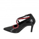 Escarpin pour femmes à bout pointu en cuir verni noir et bordeaux, avec bride croisée et talon 7 - Pointures disponibles:  32, 33, 34, 35, 42, 43, 44, 45