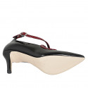 Escarpin pour femmes à bout pointu en cuir verni noir et bordeaux, avec bride croisée et talon 7 - Pointures disponibles:  32, 33, 34, 35, 42, 43, 44, 45