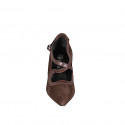Décolletè a punta da donna in camoscio testa di moro e pelle marrone con cinturino incrociato tacco 7 - Misure disponibili: 32, 33, 34, 35, 42, 43, 44, 45
