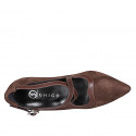 Zapatos de salón para mujer con punta en gamuza marrón oscuro y piel marrón con tira cruzada y tacón 7 - Tallas disponibles:  32, 33, 34, 35, 42, 43, 44