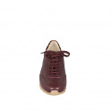 Sneakers para mujer con cordones en piel granate y piel de pelo estampada, con plantilla extraíble y cuña 2 - Tallas disponibles:  42, 43, 44, 45, 46