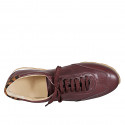 Sneakers para mujer con cordones en piel granate y piel de pelo estampada, con plantilla extraíble y cuña 2 - Tallas disponibles:  42, 43, 44, 45, 46