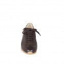 Sneakers à lacets pour femme en cuir marron foncé et cuir façon poulain imprimé, avec semelle intérieure talon compensée 2 - Pointures disponibles:  42, 43, 44, 45, 46