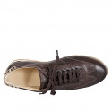 Woman's lace-up sneakers with a removable insole in dark brown leather and printed hair-on leather wedge 2 - Available sizes:  42, 43, 44, 45, 46