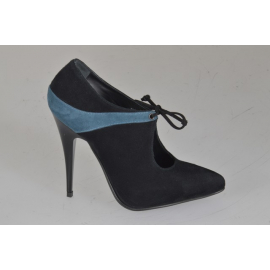 Woman's lace-up pointy pumps in black and petrol green suede heel 11 - Available sizes:  31, 32, 33, 34, 35, 42, 43, 44, 45, 46, 47