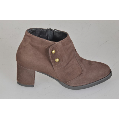 Botines para mujer en gamuza marron oscuro con plantilla extraíble, cremallera, elástico, tachuelas y tacón 6 - Tallas disponibles:  32, 33, 34, 42, 43, 44, 45, 46