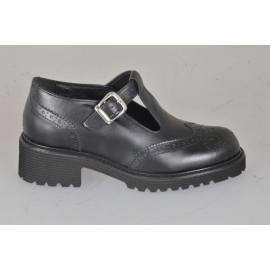 Woman’s black leather Mary Jane pumps with T-strap heel 5 - Available sizes:  33, 34, 35, 42, 45