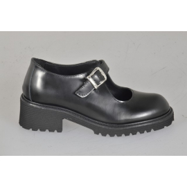 Woman’s black distressed leather Mary Jane pumps heel 5 - Available sizes:  32, 33, 34, 42, 43, 44, 45, 46