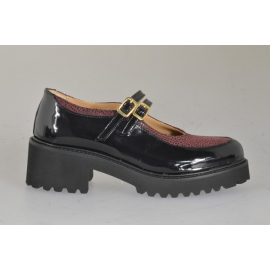 Escarpins Mary Jane pour femmes avec brides en cuir verni noir et daim bordeaux, imprimé animalier, talon 5 - Pointures disponibles:  32, 33, 34, 42, 43, 44, 45, 46