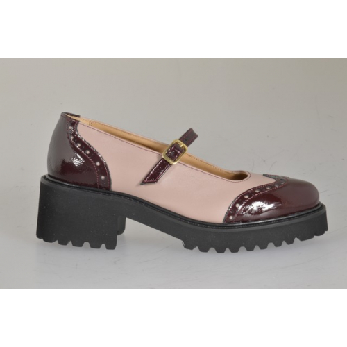 Décolletè Mary Jane da donna con coda di rondine in vernice bordeaux e pelle rosa tacco 5 - Misure disponibili: 33, 34, 42, 43, 44, 45, 46