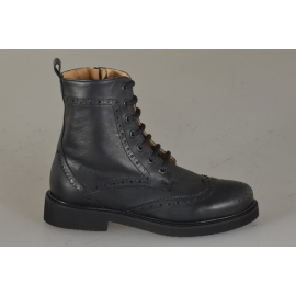 Woman’s black leather lace-up ankle boots with zip, wingtip detailing and heel 3 - Available sizes:  32, 33, 34, 35, 42, 43, 44, 45, 46