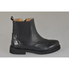 Bottines pour femmes en cuir noir avec fermeture zippée, empiècement élastique, détail façon bout fleuri et talon 3 - Pointures disponibles:  32, 33, 34, 35, 42, 43, 44, 45, 46