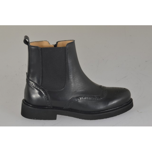 Woman’s black leather ankle boots with zip, elastic insert, wingtip detailing heel 3 - Available sizes:  32, 33, 34, 35, 42, 43, 44, 45, 46