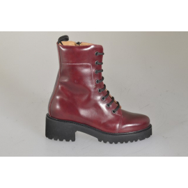 Bottines à lacets pour femmes en cuir bordeaux avec fermeture zippée et talon 5 - Pointures disponibles:  33, 34, 42, 43, 44, 45, 46
