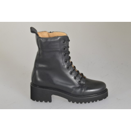 Woman’s black leather lace-up ankle boots with zip and heel 5 - Available sizes:  32, 33, 34, 42, 43, 44, 45, 46