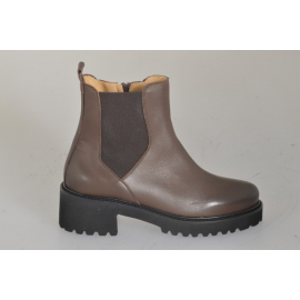 Stivaletto da donna in pelle marrone con cerniera ed elastico tacco 5 - Misure disponibili: 32, 33, 34, 42, 43, 44, 45, 46