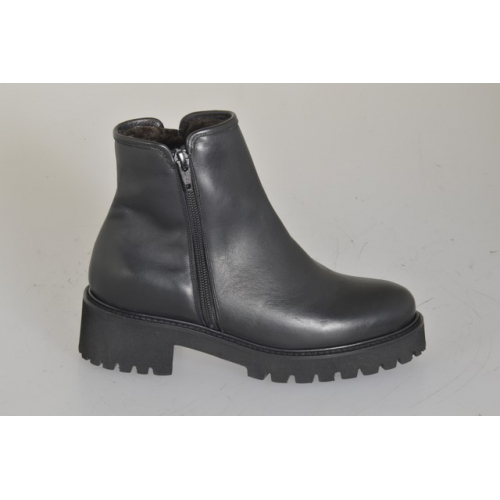 Stivaletto da donna in pelle nera con cerniere e imbottito montone tacco 4 - Misure disponibili: 33, 34, 35, 42, 43, 44, 45, 46