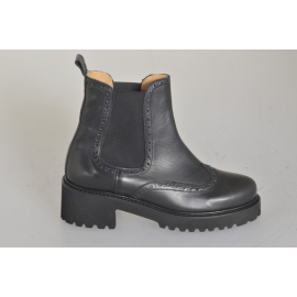 Bottines Chelsea pour femmes en cuir noir avec détail façon bout fleuri talon 5 - Pointures disponibles:  32, 33, 34, 42, 43, 44, 45, 46