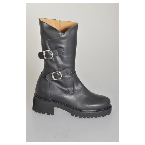 Woman’s three-quarter length black leather boots with buckles, zip and heel 5 - Available sizes:  32, 33, 34, 42, 43, 44, 45, 46