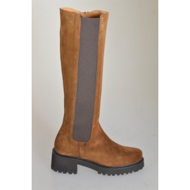 Woman’s brown suede boots with elastic insert, zip and heel 5 - Available sizes:  32, 33, 34, 42, 43, 44, 45