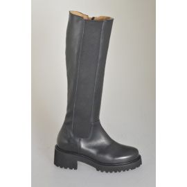 Woman’s black leather boots with elastic insert, zip and heel 5 - Available sizes:  32, 33, 34, 42, 43, 44, 46