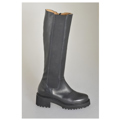 Stivale da donna in pelle nera con elastico e cerniera tacco 5 - Misure disponibili: 32, 33, 34, 42, 43, 44, 46