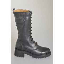 Stivale tre quarti stringato da donna in pelle nera con cerniera tacco 5 - Misure disponibili: 32, 33, 34, 42, 43, 44, 45