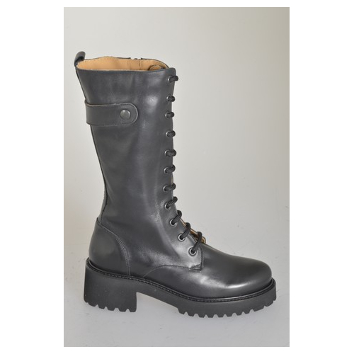 Stivale tre quarti stringato da donna in pelle nera con cerniera tacco 5 - Misure disponibili: 32, 33, 34, 42, 43, 44, 45