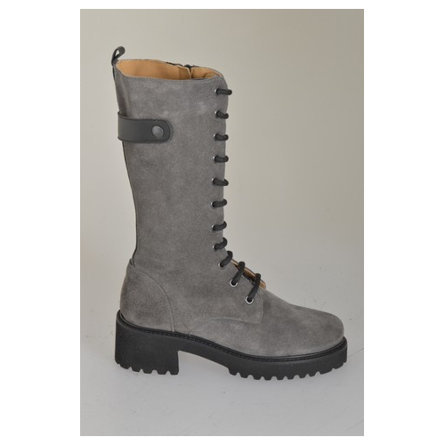 Woman’s three-quarter length lace-up boots in grey suede and black leather, with zip and heel 5 - Available sizes:  33, 34, 42, 43, 44, 45, 46