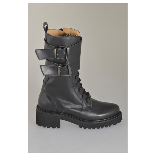 Woman’s three-quarter length lace-up boots in black leather with zip, double buckle and heel 5 - Available sizes:  32, 33, 34, 42, 43, 44, 45, 46