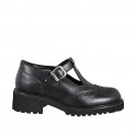Scarpa acccollata Mary jane da donna con cinturino a T in pelle nera tacco 5 - Misure disponibili: 32, 33, 35, 42, 43, 45, 46