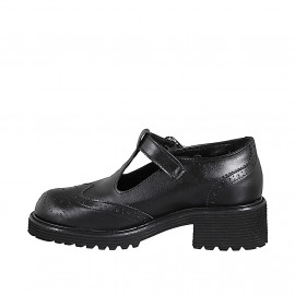 Woman’s black leather Mary Jane pumps with T-strap heel 5 - Available sizes:  33, 34, 35, 42, 45 2