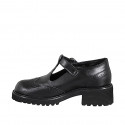 Zapatos de salón Mary Jane para mujer en piel negra con correa en T, tacón 5 - Tallas disponibles:  32, 33, 35, 42, 43, 45, 46