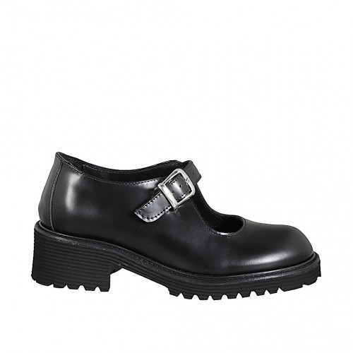 Woman’s black distressed leather Mary Jane pumps heel 5 - Available sizes:  32, 33, 34, 42, 43, 44, 45, 46