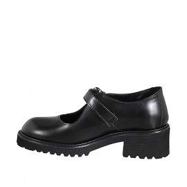 Zapatos de salón Mary Jane para mujer en piel negra desgastada, tacón 5 - Tallas disponibles:  32, 33, 34, 42, 43, 44, 45, 46 2