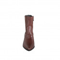 Botines camperas para mujer en piel color cuero con elásticos y cremallera, tacón 6 - Tallas disponibles:  32, 33, 34, 35, 42, 43, 44, 45, 46